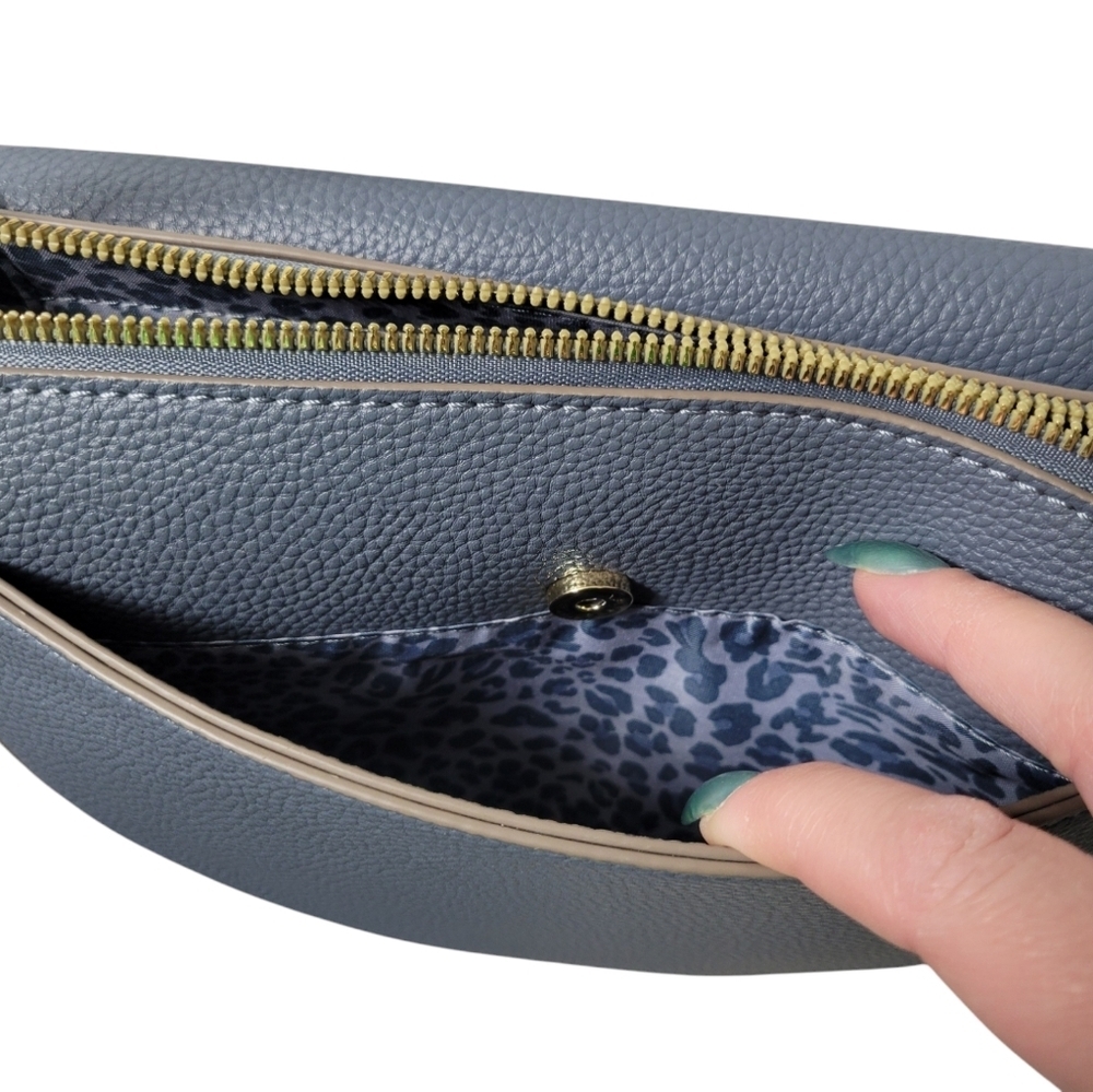 Nanette Lepore Half Moon Crossbody Bag | Vegan Leather & Suede | Top Zip Flap - Picture 8 of 12